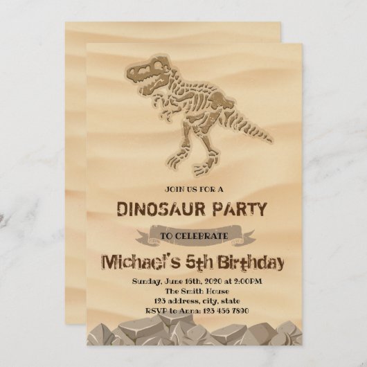 Dinosaur graffiojarig uitnodiging (Voorkant / Achterkant)