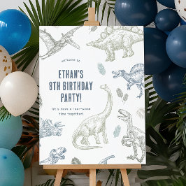 Dinosaur Green & Blue Verjaardagsfeest Welkom Teke Poster