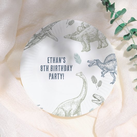 Dinosaur Green & Blue verjaardagsfeestje Papieren Bordje