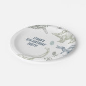 Dinosaur Green & Blue verjaardagsfeestje Papieren Bordje (Gekanteld)