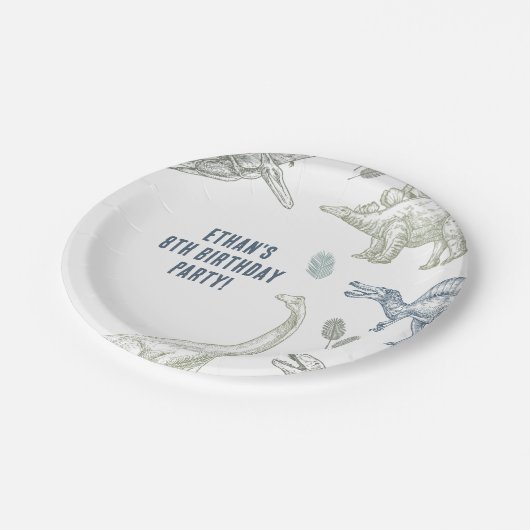 Dinosaur Green & Blue verjaardagsfeestje Papieren Bordje (Gekanteld)