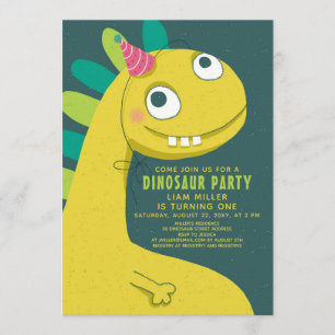 Dinosaur Green Fun Cute Simple Kinder 1th Birthday Kaart