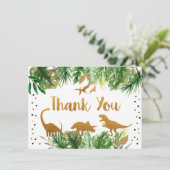 Dinosaur Green & Gold Birthday Hartelijk dank Bedankkaart (Staand voorkant)