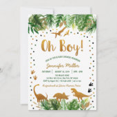Dinosaur Green & Gold Safari Baby shower Kaart (Voorkant)
