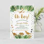 Dinosaur Green & Gold Safari Baby shower Kaart (Staand voorkant)