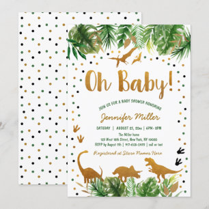 Dinosaur Green Gold Safari Baby shower Kaart
