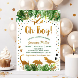 Dinosaur Green & Gold Safari Baby shower Kaart