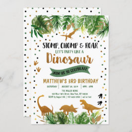 Dinosaur Green & Gold Safari Birthday Kaart