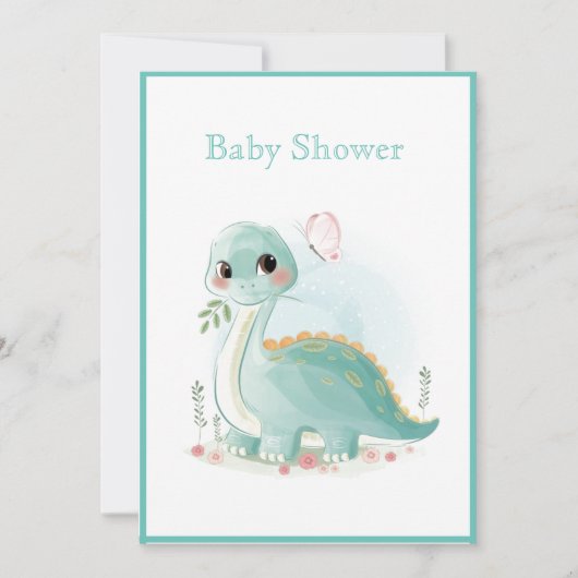 Dinosaur Green Waterverf Baby shower Kaart (Voorkant)
