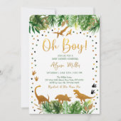 Dinosaur Greenery Gold Baby shower Kaart (Voorkant)