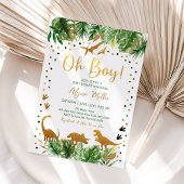 Dinosaur Greenery Gold Baby shower Kaart