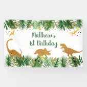 Dinosaur Greenery Gold Birthday Spandoek (Horizontaal)
