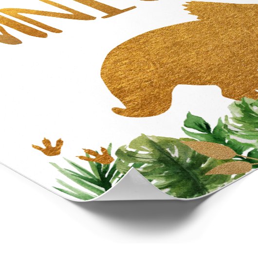 Dinosaur Greenery Gold Omnivores Birthday Sign Poster (Hoek)