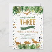 Dinosaur Greenery Gold Third Birthday Kaart (Voorkant)