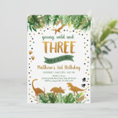 Dinosaur Greenery Gold Third Birthday Kaart (Staand voorkant)