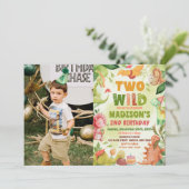 Dinosaur Greenery Two Wild 2e verjaardag foto Kaart (Staand voorkant)