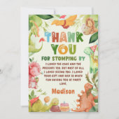 Dinosaur Greenery Verjaardagsfeest Dankjewel Kaart (Voorkant)