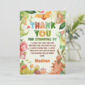 Dinosaur Greenery Verjaardagsfeest Dankjewel Kaart (Staand voorkant)