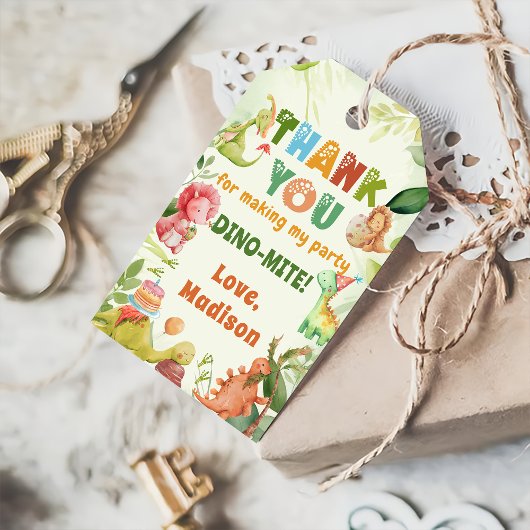 Dinosaur Greenery Verjaardagsfeest Gift Labels Cadeaulabel