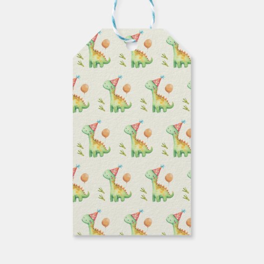 Dinosaur Greenery Verjaardagsfeest Gift Labels Cadeaulabel (Achterkant)