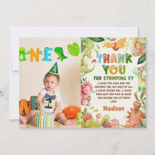 Dinosaur Greenery Verjaardagsfoto Dank u kaart (Voorkant)