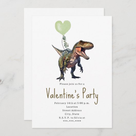 Dinosaur Groene Hart Valentijns Partij Kaart (Voorkant / Achterkant)