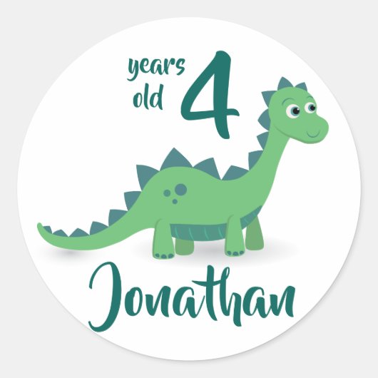 Dinosaur groene verjaardaggepersonaliseerde sticke ronde sticker (Voorkant)