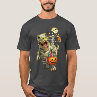 Dinosaur Halloween Skeleton Riding Mummy T Rex Cos T-shirt