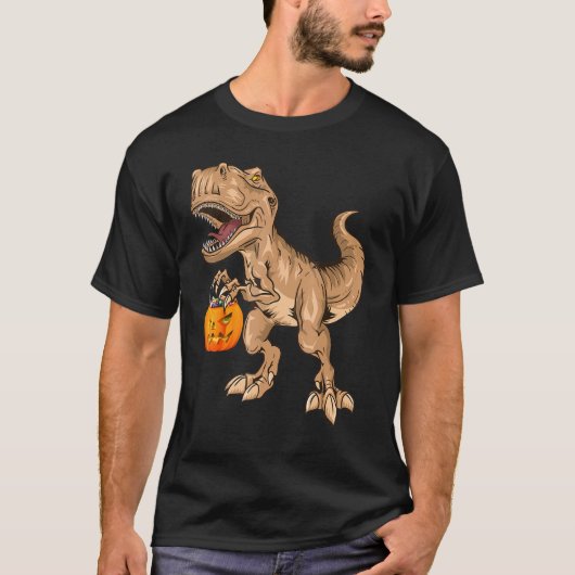 Dinosaur Halloween T Rex Boys Pumpkin Jackolantern T-shirt (Voorkant)