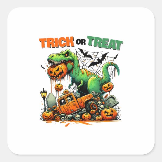 Dinosaur Halloween Trick or treat Baby Bibs Vierkante Sticker (Voorkant)