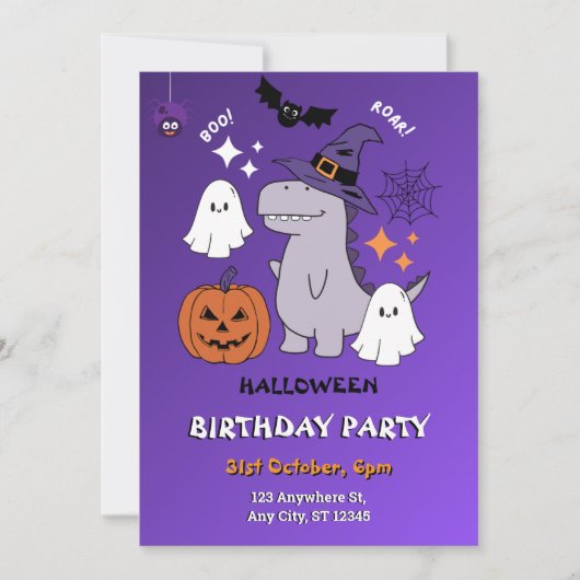 Dinosaur Halloween Verjaardag Kinder Uitnodiging (Voorkant)