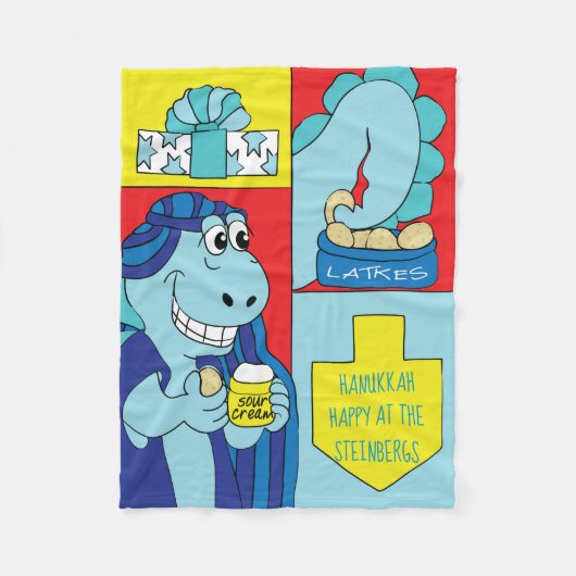 Dinosaur Hanukkah Fleece Blanket Deken (Voorkant)