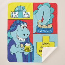 Dinosaur Hanukkah Sherpa Blanket/Medium