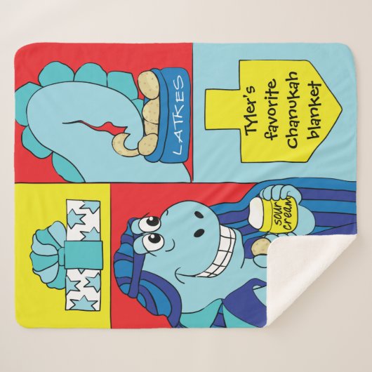 Dinosaur Hanukkah Sherpa Blanket/Medium Deken (Voorkant (horizontaal))