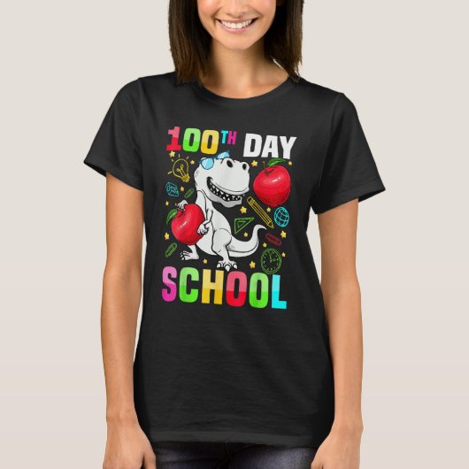 Dinosaur Happy 100th Day of School Dino Kids 100 D T-shirt (Voorkant)
