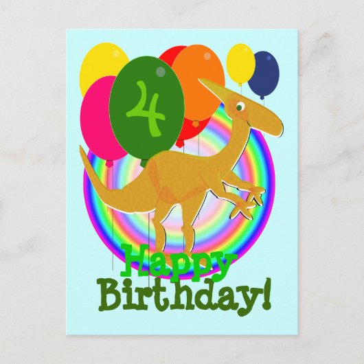 Dinosaur Happy Birthday Balloons 4 Postcard Briefkaart (Voorkant)