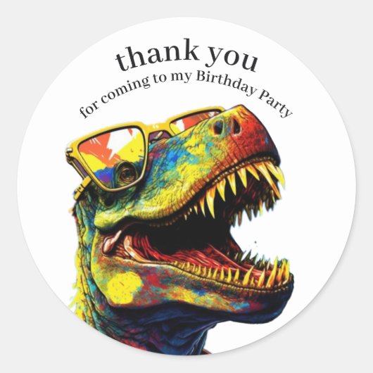 Dinosaur Happy Birthday Dank je White Ronde Sticker (Voorkant)