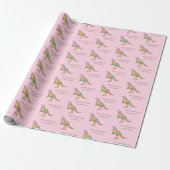 Dinosaur Happy Birthday Gepersonaliseerde meisjesn Cadeaupapier (Uitgerold)