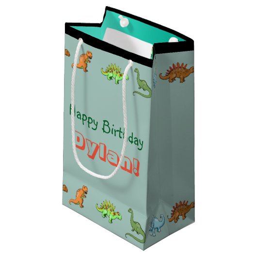 Dinosaur Happy Birthday Gepersonaliseerde tas Klein Cadeauzakje (Voorkant Gekanteld)