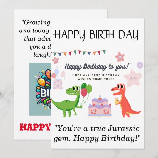 Dinosaur Happy Birthday Kaart (Voorkant / Achterkant)