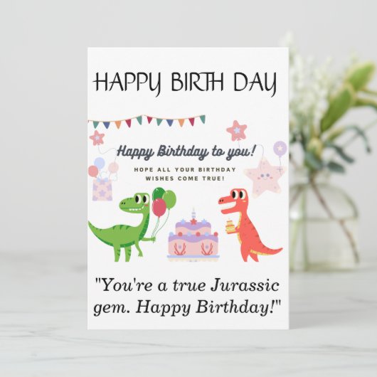 Dinosaur Happy Birthday Kaart (Staand voorkant)