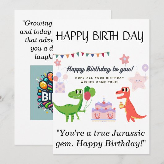 Dinosaur Happy Birthday Kaart (Voorkant / Achterkant)