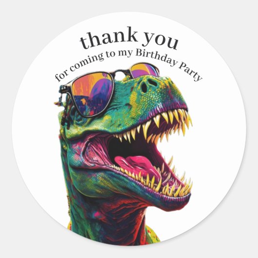Dinosaur Happy Birthday Kinder Dank u Ronde Sticker (Voorkant)
