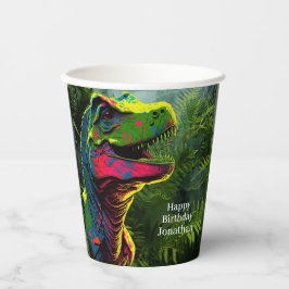 Dinosaur Happy Birthday Oerwoud Roze papieren beke Papieren Bekers