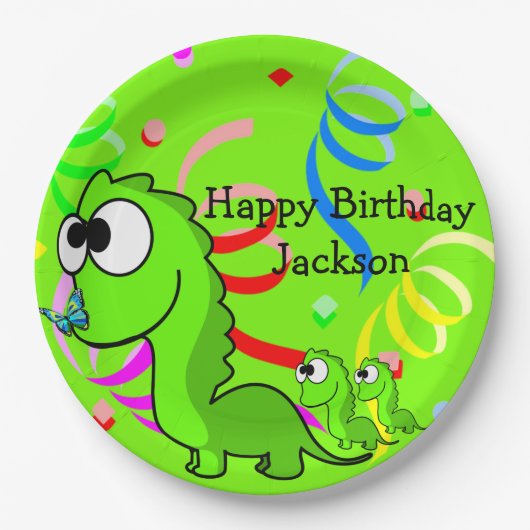 Dinosaur Happy Birthday Paper Borden Papieren Bordje (Voorkant)