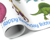 Dinosaur Happy Birthday Persoonlijke naam Cadeaupapier (Rol Hoek)