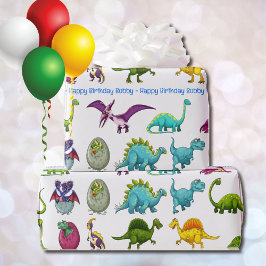 Dinosaur Happy Birthday Persoonlijke naam Cadeaupapier