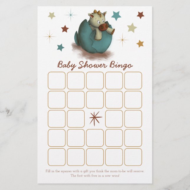 Dinosaur Hatching Neutral Baby shower Bingo Kaart (Voorkant)