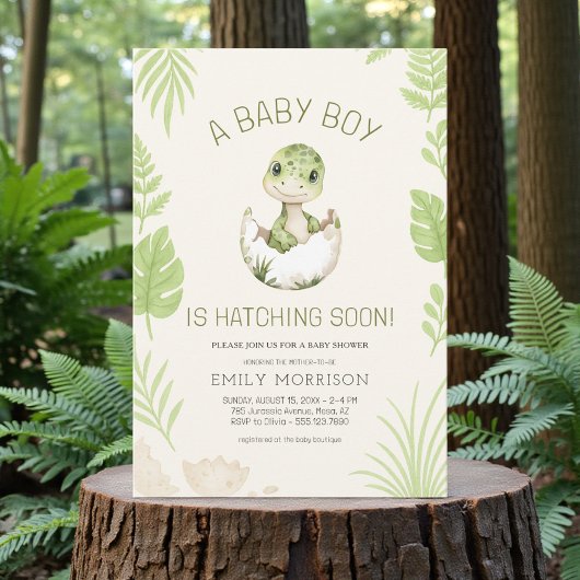Dinosaur Hatching Soon Baby Boy Shower  Kaart