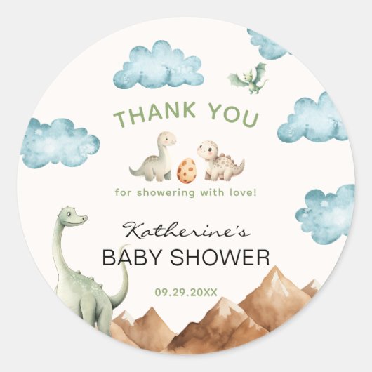 Dinosaur Hatching Soon Baby shower Dank u Ronde Sticker (Voorkant)